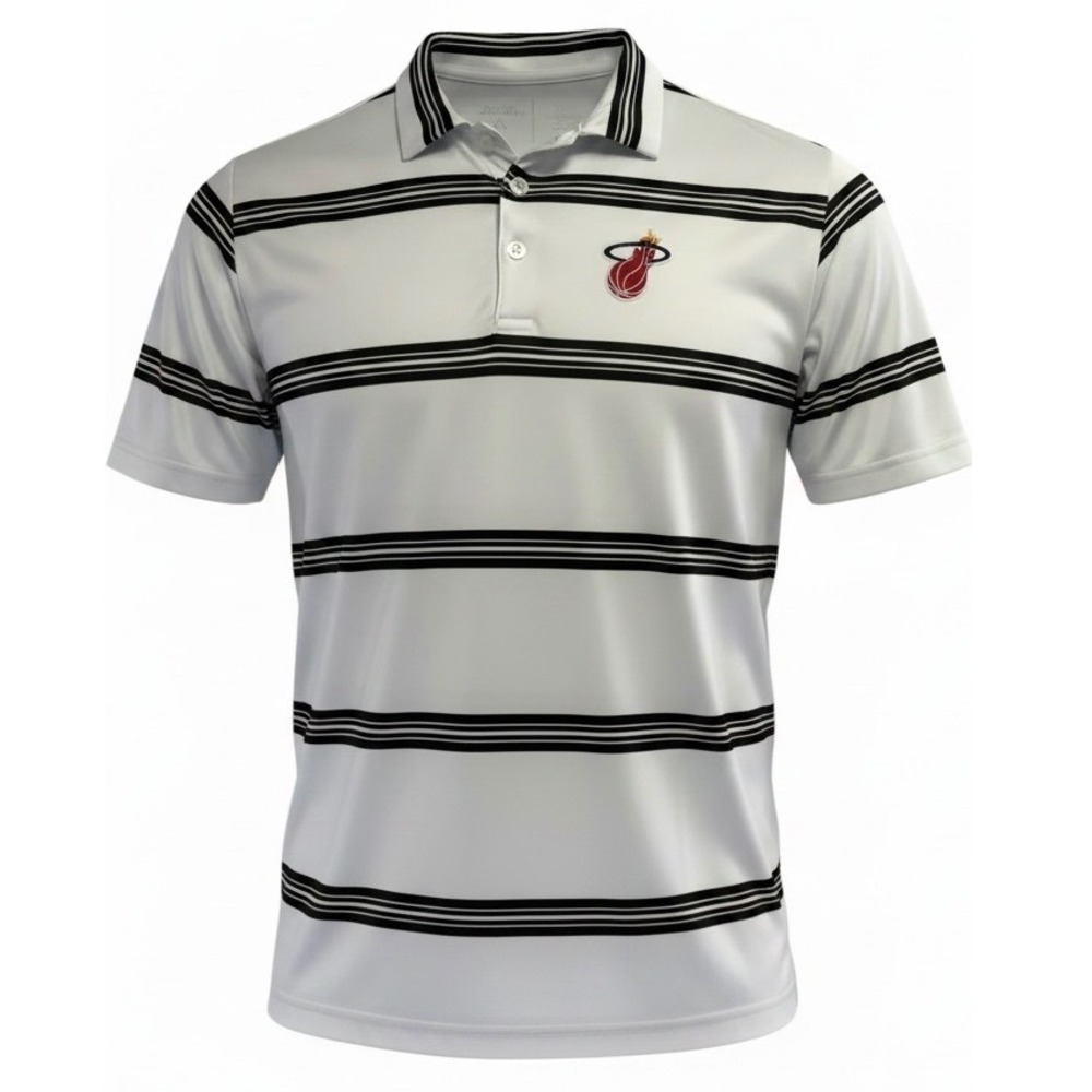 Antigua Miami Heat Embroidered Logo Mens Medium White Black Striped Polo (X1)